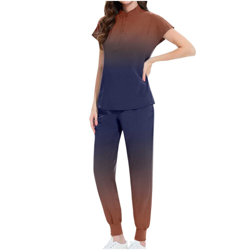 Women's Solid Scrubs Set Brown L 1