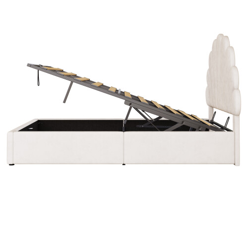 4ft6 Double Upholstered Hydraulic Bed with Adjustable Chic Petal Headboard 2