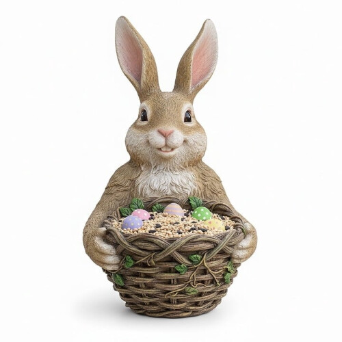 Easter bunny bird feeder resin rabbit with basket 1