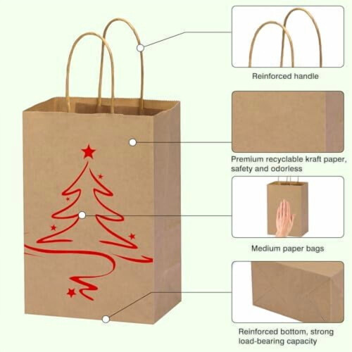 60 Sacolas de Papel Kraft Marrom com Alças, Tamanho 8x4x10 polegadas – Sacolas Médias para Presente/Compras, Ideais para Festas, Casamentos, 2