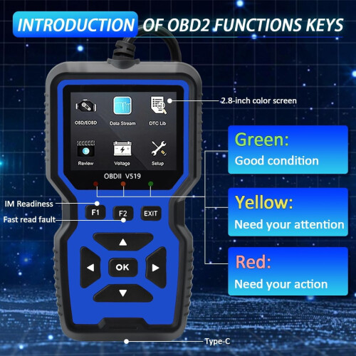 OBD2 Scanner for 1996+ Cars – Check Engine Light, Code Read/Reset, Data Stream, I/M Readiness, Modes 6 & 8, compatible with all OBD2 vehicles 2
