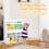 Libreria per bambini in legno con 3 ripiani e 2 ripiani, scaffale per giocattoli bianco 5