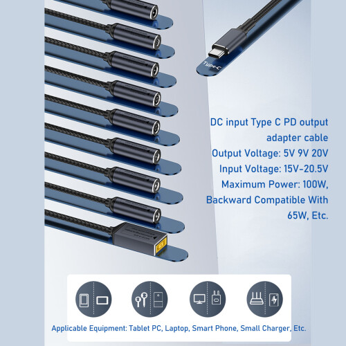 Câble d’alimentation DC 4,0 mm x 1,35 mm vers Type-C, 100W, 17,4 cm 2