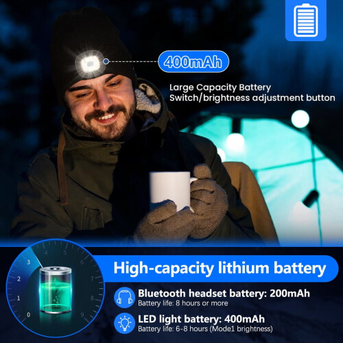 Unisex καπέλο Bluetooth με 6 φώτα LED, επαναφορτιζόμενη θύρα USB, ενσωματωμένο 1