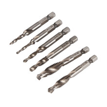 6Pcs High Speed Steel Threaded Drill Taps with Hex Shank, White Diamond Finish
