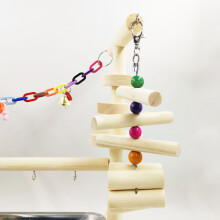 Colorful Wooden Bird Playstand Swing Ladder Feeder Cup for Parrots