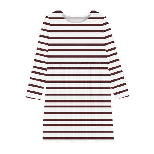 Rochie de școală cu mânecă lungă, elastică, în linie A, tip patinator, maro 2
