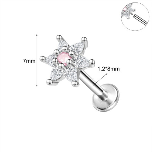 Piercing labret em aço inoxidável 16g com zircônia cúbica para tragus, estilo Medusa Monroe - 8-1/4 polegadas (6 mm) 1