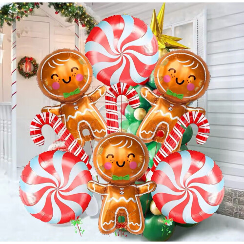 Christmas Balloon Set Foil Gingerbread Candy Cane 9 Pieces 2