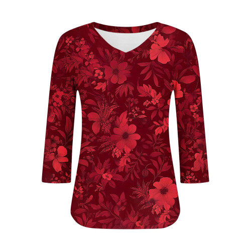 Top da donna a maniche a 3/4, camicie casual con scollo a V, magliette basic morbide, camicette da lavoro 2