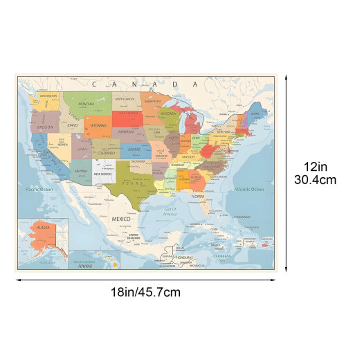 US Color Map Poster Topographical Features 12x18 inch 2