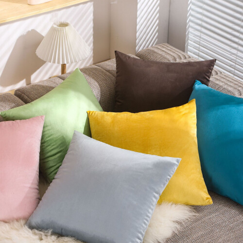 Almofada decorativa de veludo azul celeste, 45x45 cm (18x18 polegadas), pacote com 1 unidade. Enchimento de fibra de poliéster. Ideal para sofá, 1