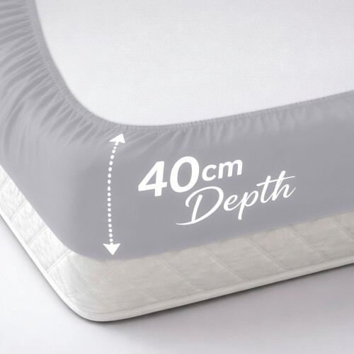 (Silver, King) Extra Deep 40cm Fitted Sheet Mattress Bed Elastic Sheets OR Pillowcases 1