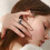 Adjustable Alloy Retro Open Ring Blue Silver Plated 8