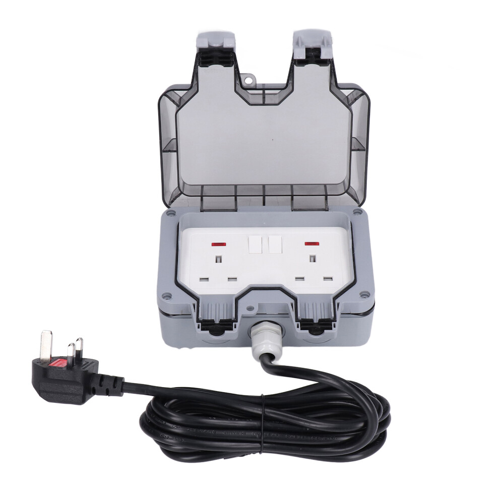 Ip66 Waterproof Outdoor Socket Dual Power Outlet Box, 250V 13A, Abs, 3M Cable 9441390574282