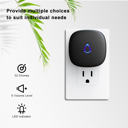 Wireless Doorbell Black M520+F55 58 Chimes 1000Ft Range 1