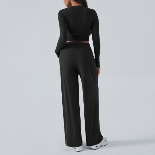 Γυναικείο σετ 2 τεμαχίων με μακριά μανίκια και φαρδύ παντελόνι, μαύρο XL 2