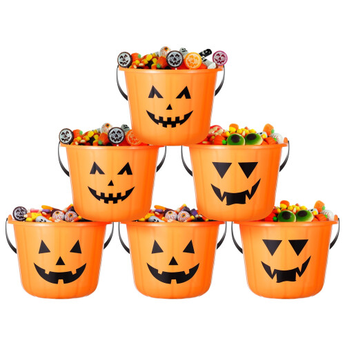 Secchiello per caramelle a forma di zucca arancione, set da 6 pezzi per feste. 1