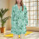Women's Flannel Hooded Robe Green M 2