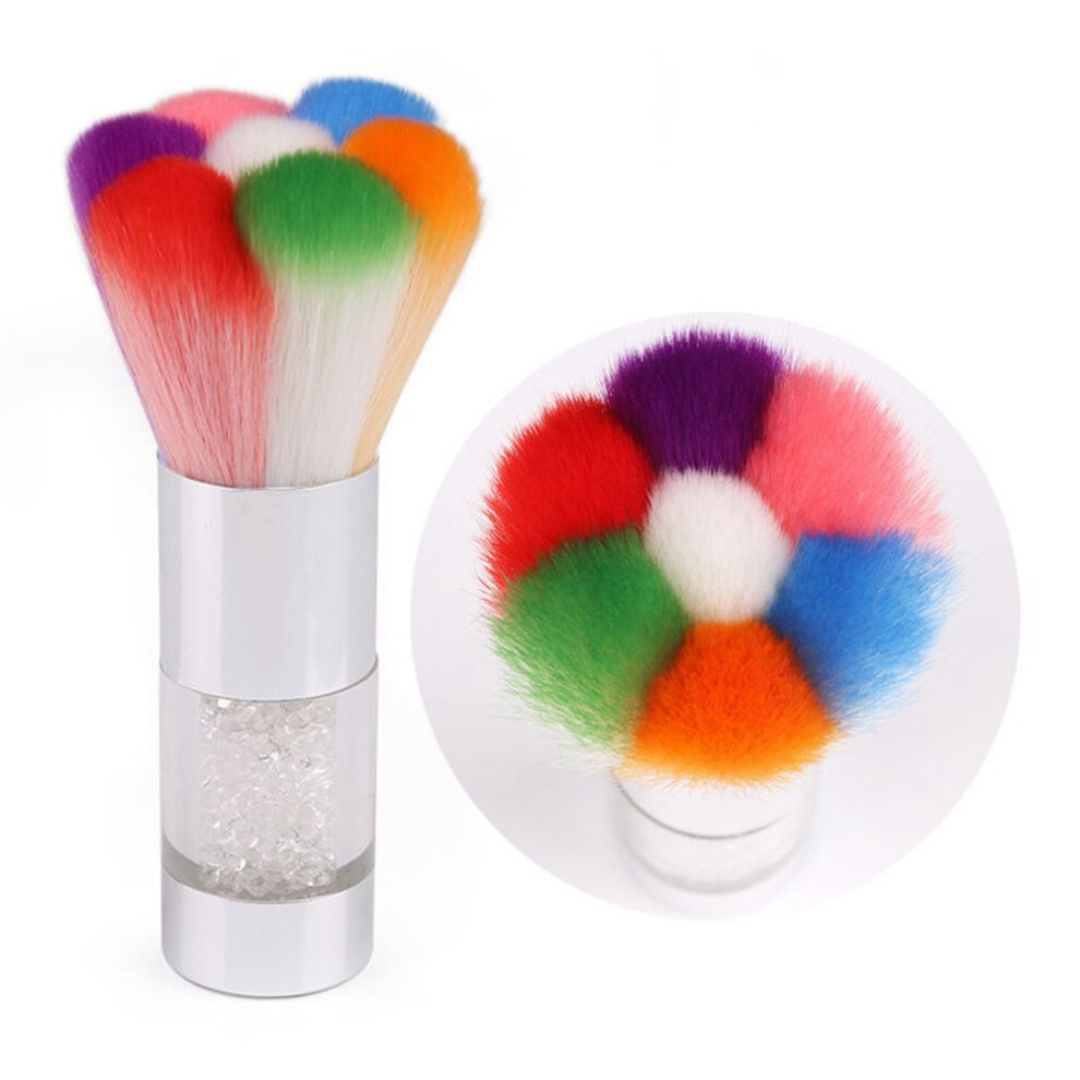 Silver Colorful Petal Pattern Nail Brush With Handle Â Manicure Dust Remover
