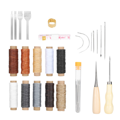 Kit de cusut din piele pentru cusut manual DIY, kit de reparare a tapițeriei, instrumente de cusut rezistente cu sulă de cusut, ace de cusut 1