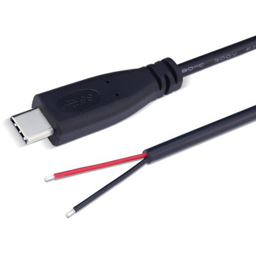 Καλώδιο τροφοδοσίας ανοιχτού άκρου USB C 90 μοιρών/ευθείας κεφαλής 2 ακίδων, 2