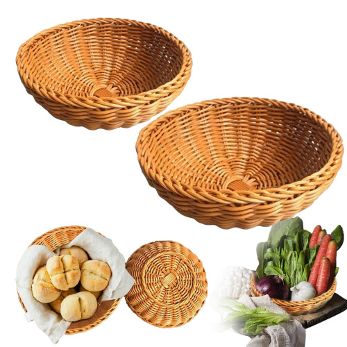 Wicker Fruit & Bread Basket – Handwoven Round Serving Bowl, Compatible with Kitchen Decor 1
