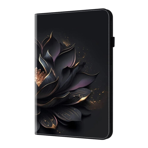 Ελαφριά θήκη PU/TPU Folio για συμβατότητα με Samsung Galaxy Tab A9 – Σχέδιο με μαύρο λουλούδι, 1