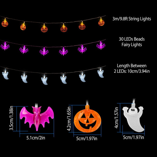 Φωτιστικά σε σχήμα κολοκύθας για το Halloween 9,8ft με 30LED, σε σχήμα νεράιδας με δύο 2