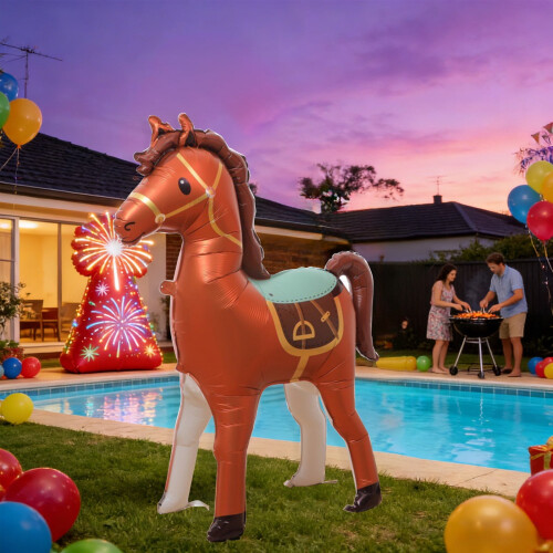 Opblaasbare paardenballon, bruin, groot, feestdecoratie 1