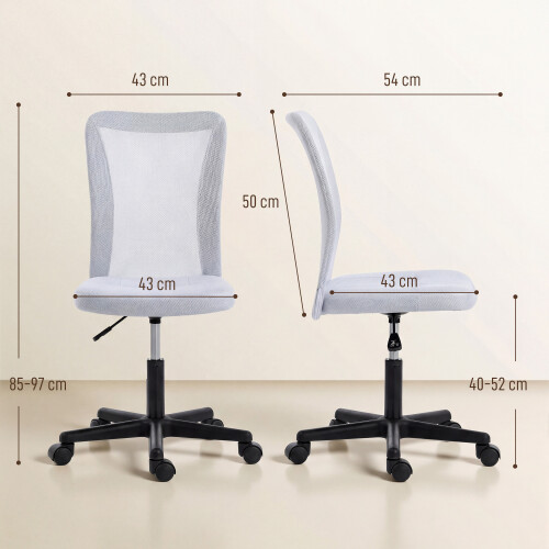 Vinsetto Vinsetto Mesh Office Chair Armless Adjustable Height White 2