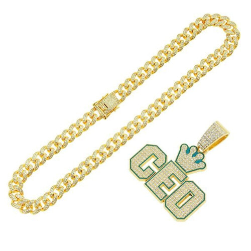 Collana con ciondolo Crown CEO per uomo e donna, lega di zinco con 2