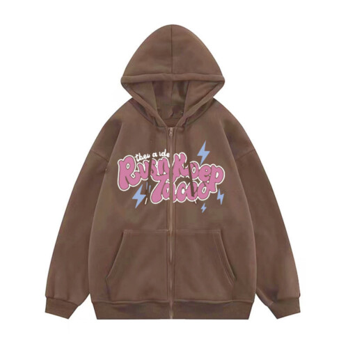 Unisex Casual Μονόχρωμο Φούτερ με Κουκούλα - Μοντέρνο Μπουφάν με Κουκούλα και Στάμπα με 1