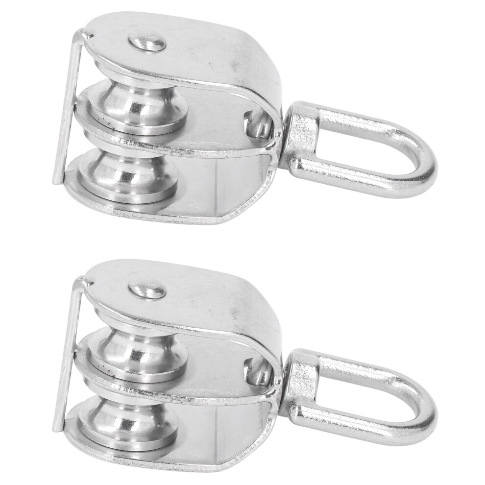 2Pcs Stainless Steel U Type M20 Double Pulley Block 75Kg Load Lifting Equipment 7891389387393