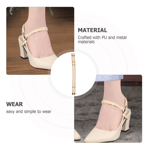 1Pair Snap Button Shoe Straps for High Heels Adjustable Beige PU Bands 2