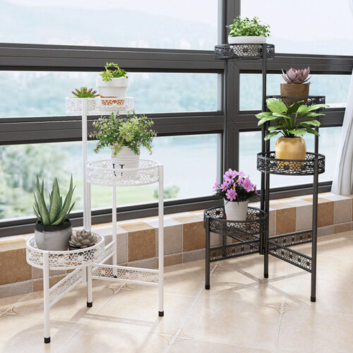 Living And Home (White, 3-Tier) Minimalist Foldable Multi-layer Flower Stand Flowerpot Rack 1