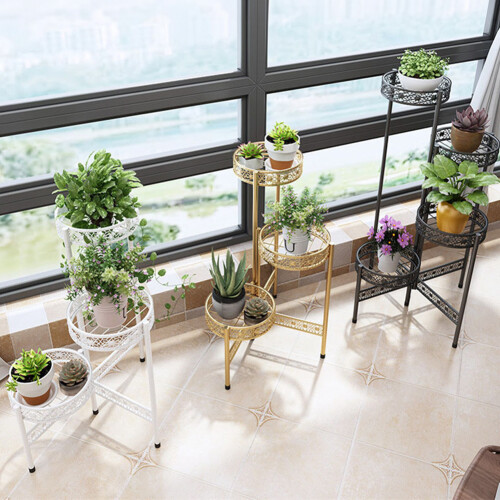 Living And Home (White, 3-Tier) Minimalist Foldable Multi-layer Flower Stand Flowerpot Rack 2