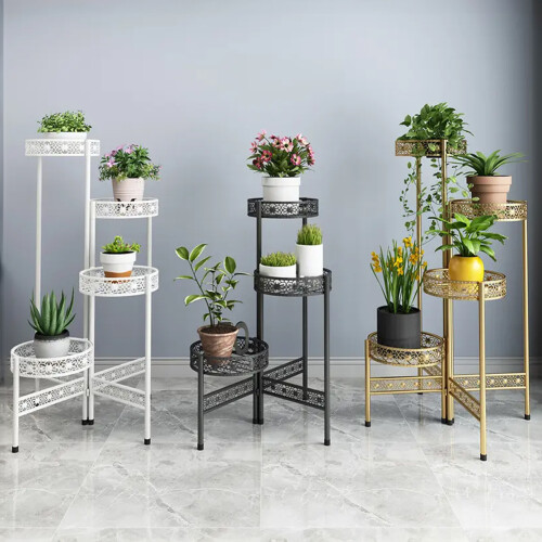 Living And Home (White, 4-Tier) Minimalist Foldable Multi-layer Flower Stand Flowerpot Rack 1