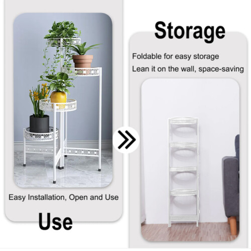 Living And Home (White, 4-Tier) Minimalist Foldable Multi-layer Flower Stand Flowerpot Rack 2