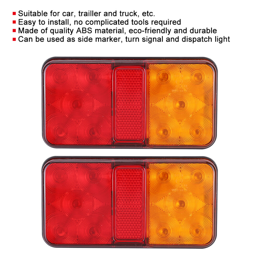 2Pcs Universal 10Led Trailer Taillight 10-30V For Truck Rv Boat Red/Yellow 5071392379642