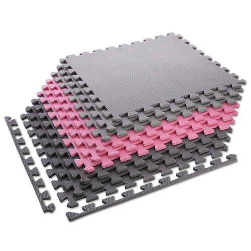 Puzzle Protective Mat, 60x60x1cm, 9-Piece Set, Gray/Pink 1