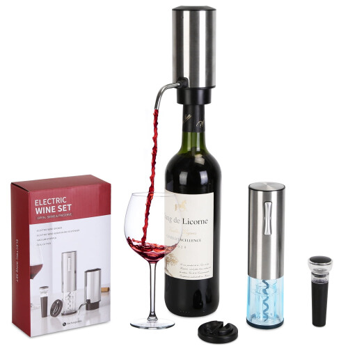 Teqhome4In1Ηλεκτρικό ανοιχτήρι κρασιού, κόπτης αλουμινίου, αεριστήρας κρασιού, σετ 1