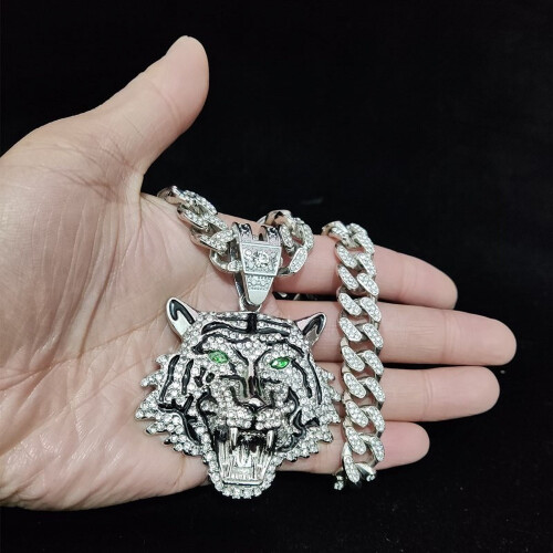 Κολιέ Hip Hop Tiger με κρυστάλλινη κουβανέζικη αλυσίδα 13 χιλιοστών 2
