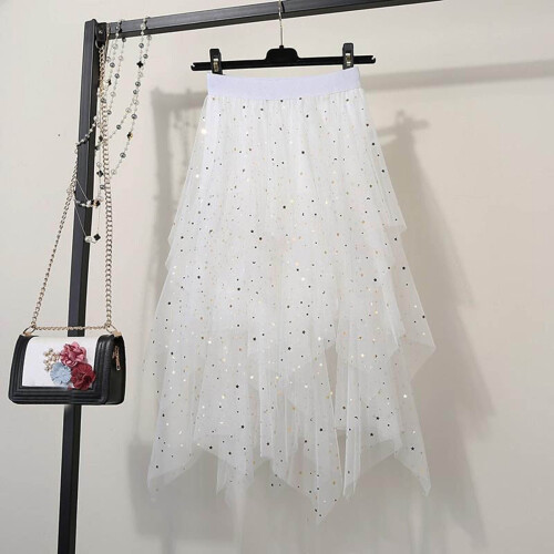 Φούστα με πούλιες για γυναίκες Midi Long Tulle Φούστες με φαρδιά τούλινα τούλινα ψηλά με 2