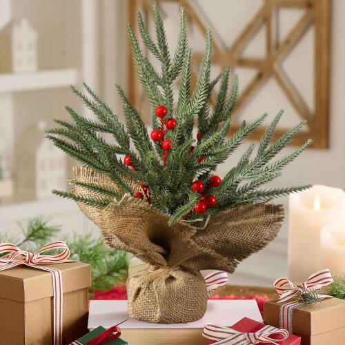 Mini Christmas Tree with Red Berries and Pine Cones 11.8 1
