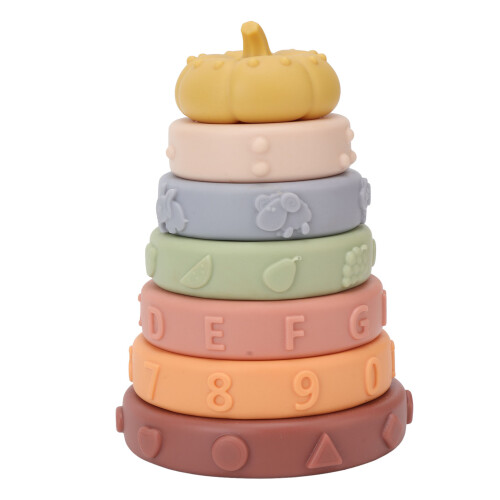 Developmental Teething Learning Stacker with Unique Textures, Educational Baby Toy Featuring Visual Exploration, Squeeze Play Interactive Rings, Safe 2