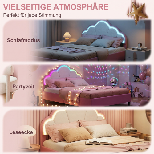 3ft Single Upholstered Bed Velvet with LED Light 2