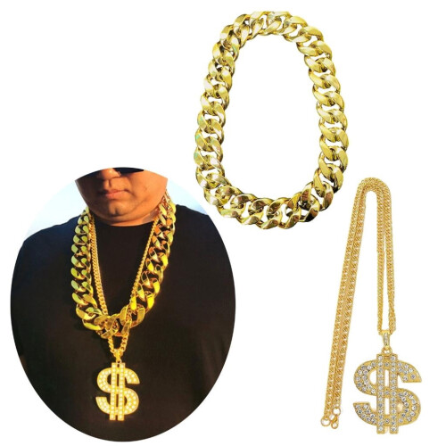 Colier cu lanț de aur hip hop – material CCB, pachet de 2 1