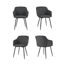 (Charcoal Grey, Set of 4) Fabric Dining Chairs with Armrests, Metal Legs for Living Room/Office - GOEURVANT