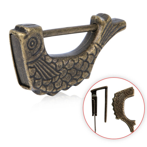 Decorative Combination Lock Vintage Lock Fish Shaped Antique Bronze Chinese Padlock, Classic Design Metal Fish Lock Multi-function Fine Workmanship 2